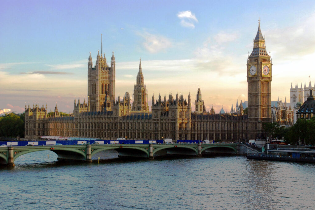 UK Parliament Buildings at Sunset